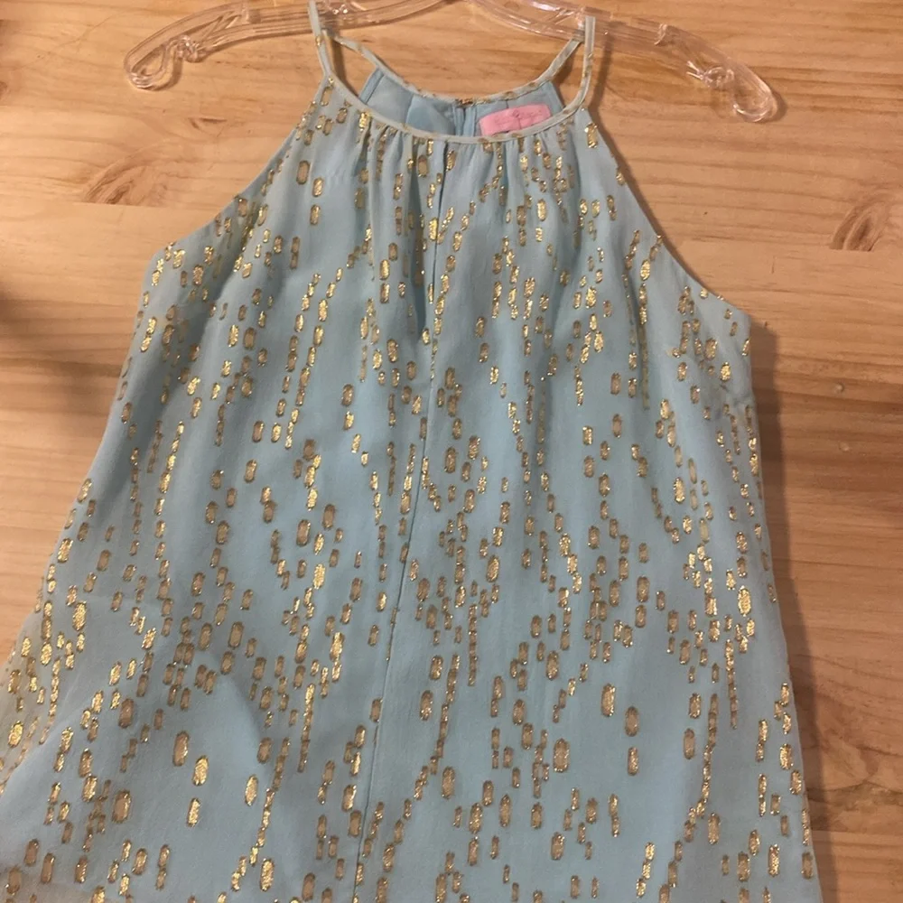 Lilly Pulitzer Del Mar blue and gold silk halter camisole - Picture 5 of 6